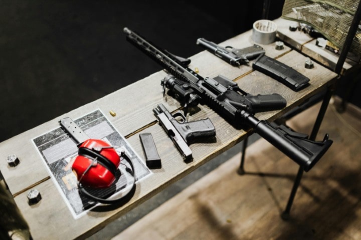 Guns on table